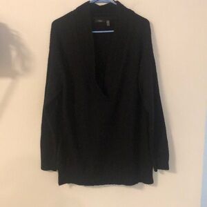 Long Deep V Neck Black Sweater